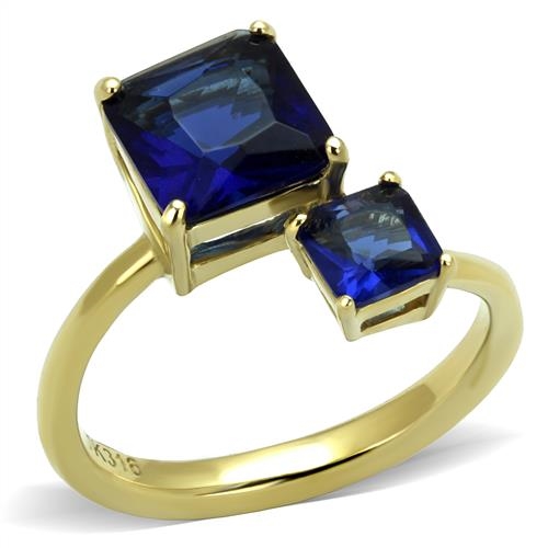 Pozlátený oceľový prsteň - tmavo modré zirkóny