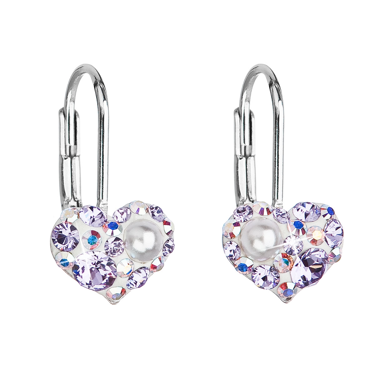 EVOLUTION GROUP CZ Dívčí stříbrné náušnice srdíčka s krystaly Crystals from Swarovski® VIOLET AB - 31125.9 violet AB