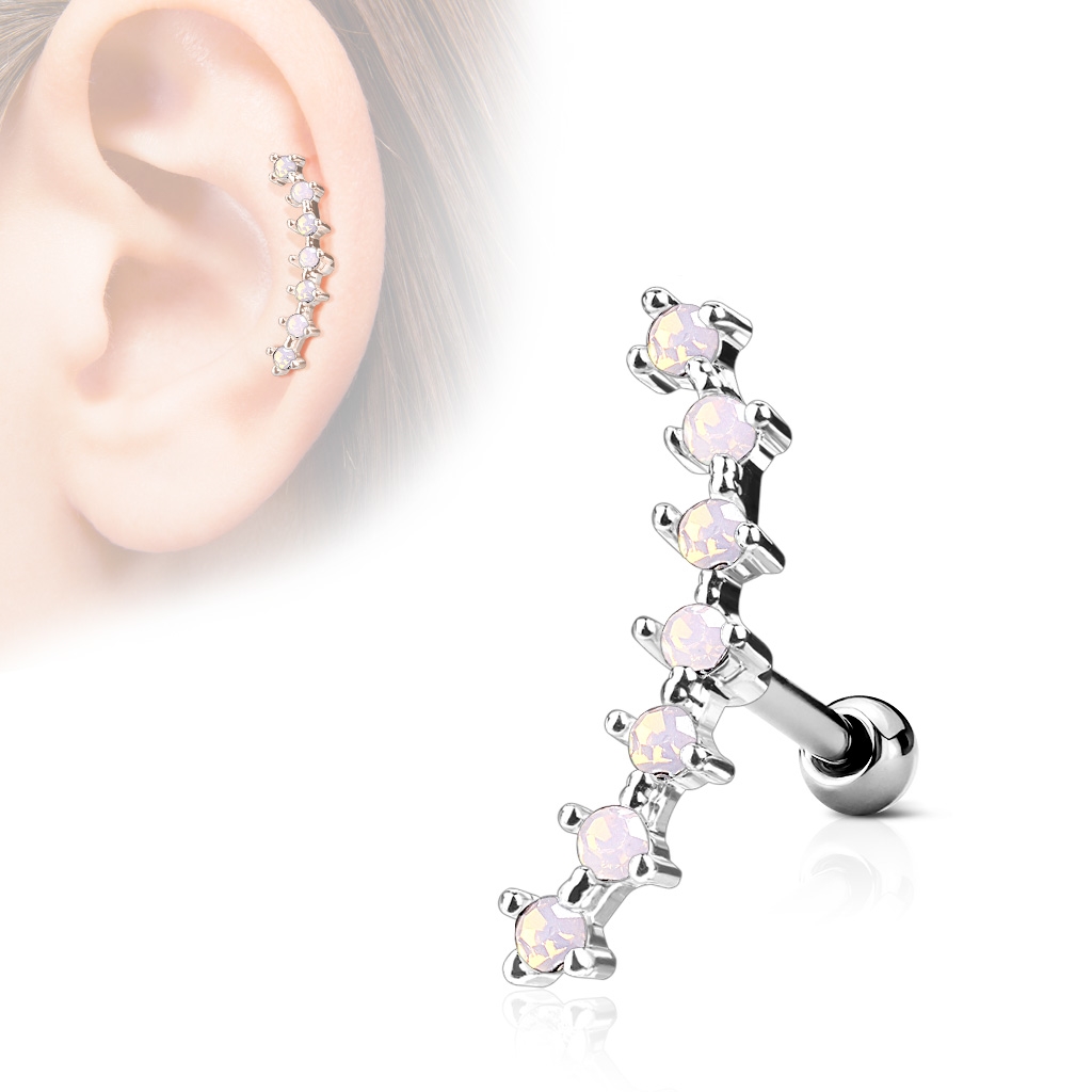 Šperky4U Cartilage piercing do ucha - opálově růžové kamínky - CP1031-OP