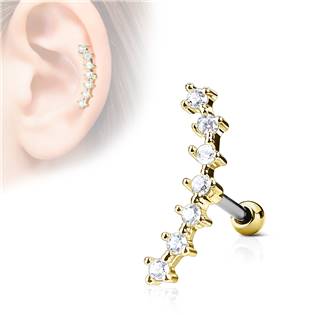 Zlacený cartilage piercing do ucha - čiré kamínky
