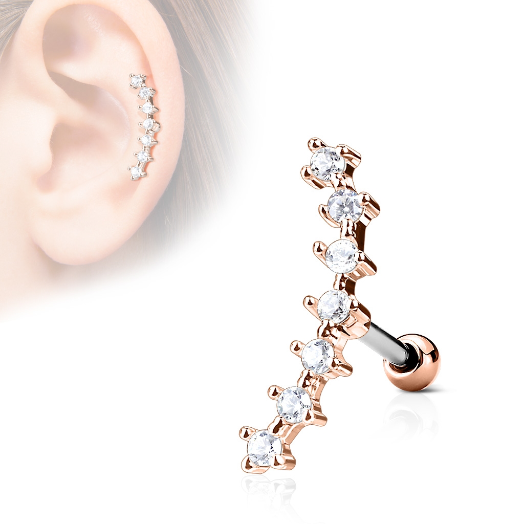 Šperky4U Zlacený cartilage piercing do ucha - čiré kamínky - CP1031-RDC