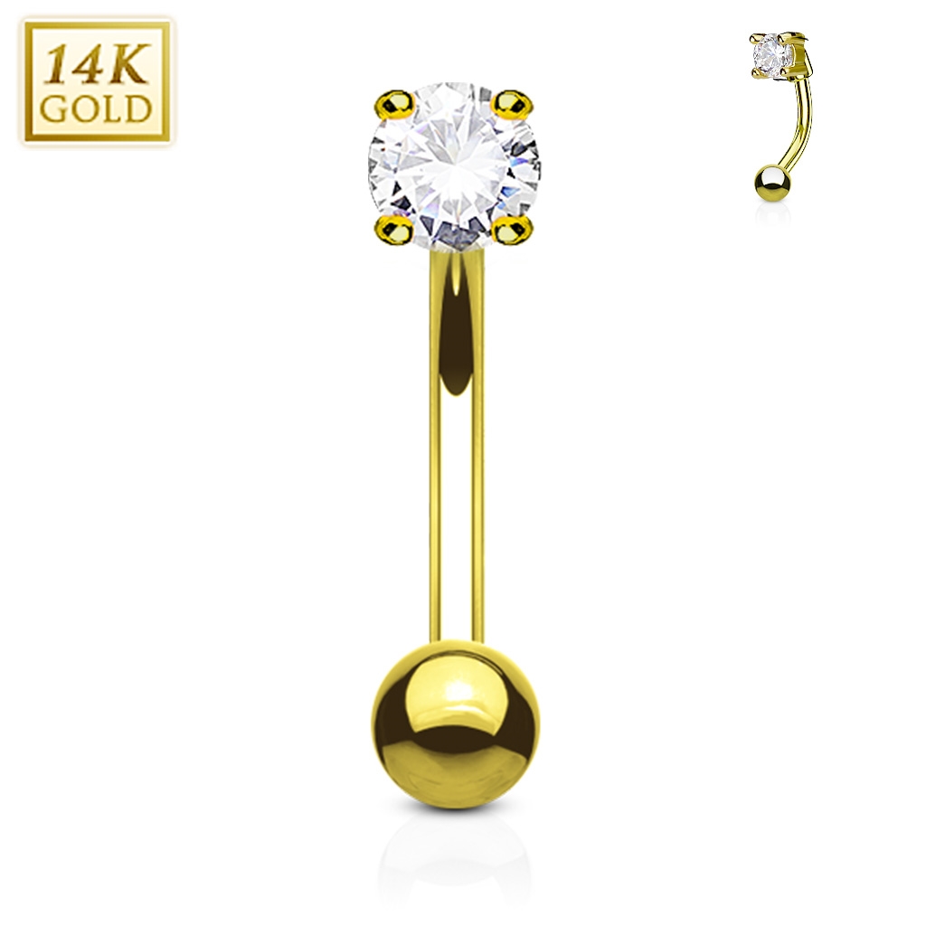 Šperky4U Zlatý piercing do obočí - zirkon, Au 585/1000 - ZL01109C-YG