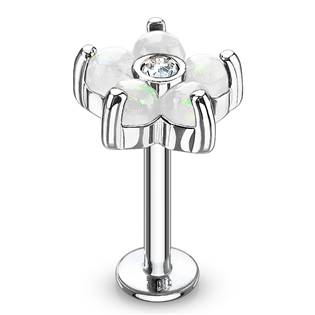 Labreta / piercing do ucha - kytička, bílé kamínky