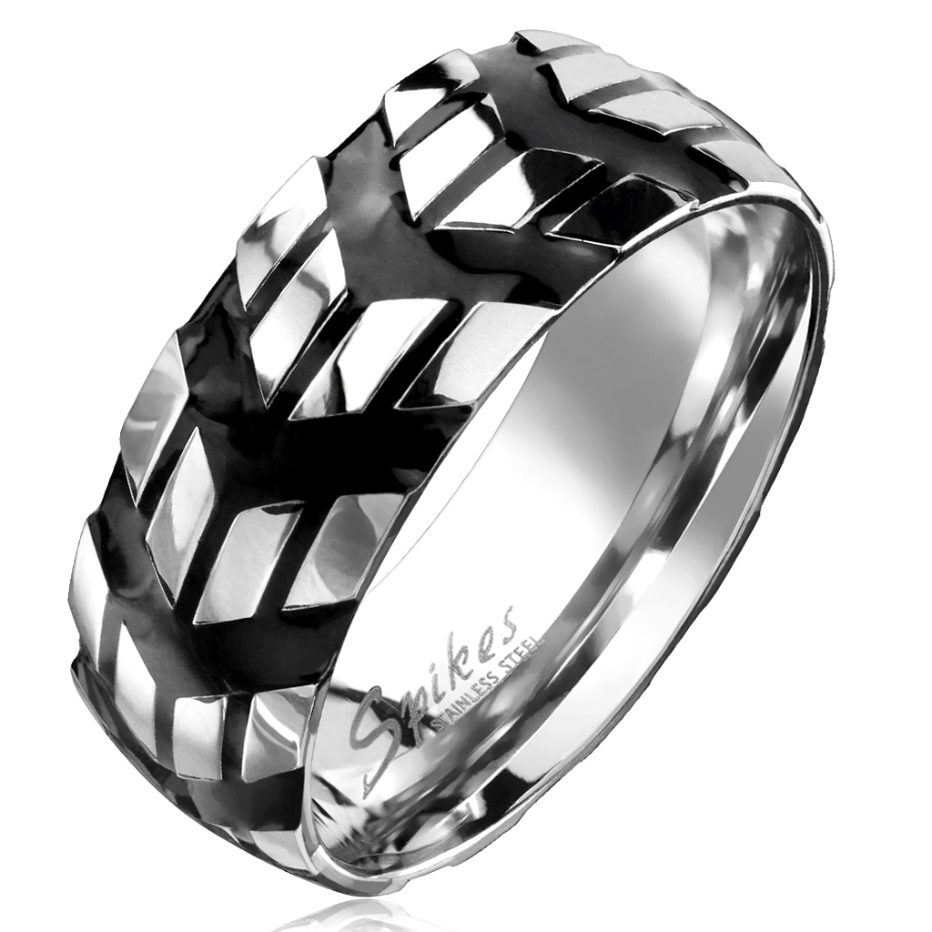 Šperky4U Pánský ocelový prsten pneumatika - velikost 60 - OPR1728-60
