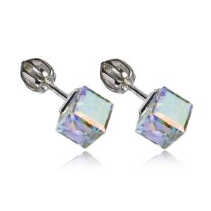 Stříbrné náušnice kostky Crystals from Swarovski®, Crystal AB