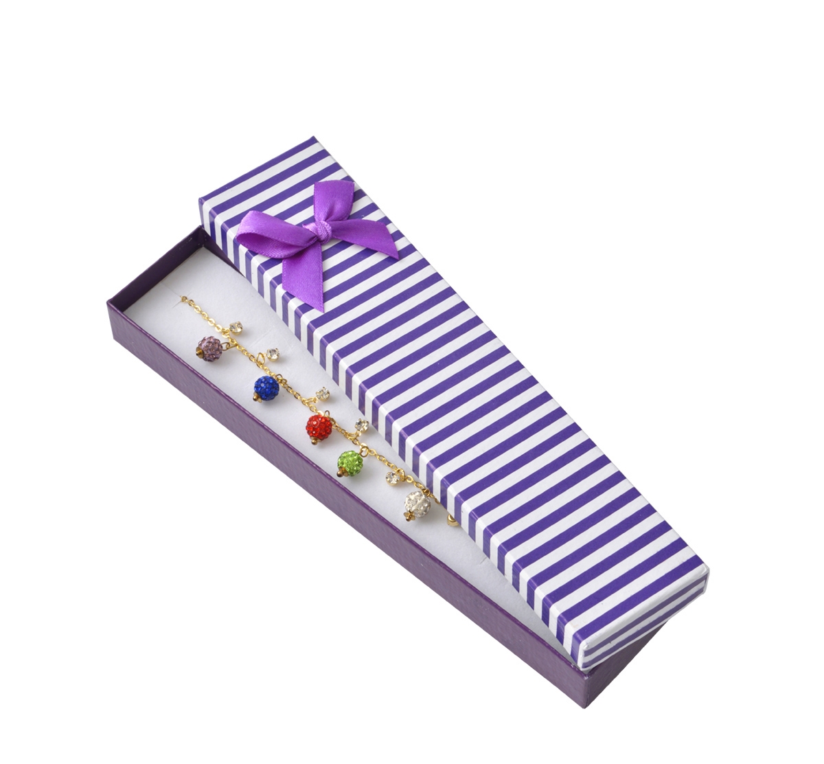 Darčeková krabička na náramok, fialové pruhy