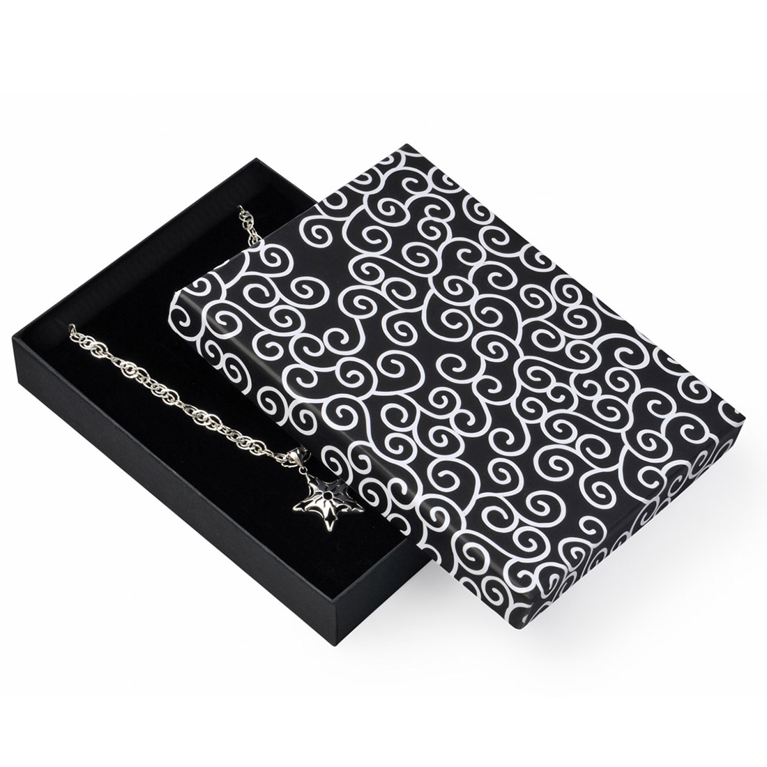 Veľká darčeková krabička na súpravu šperkov - čierna s ornamentami