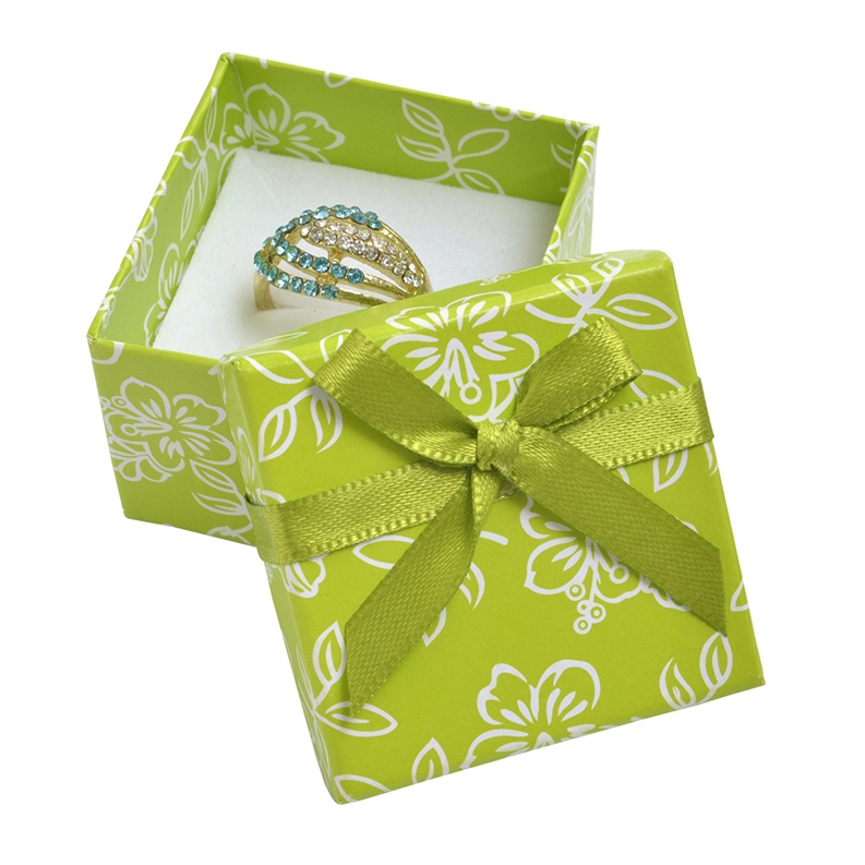 Darčeková krabička na prsteň s kvietkami, zelená