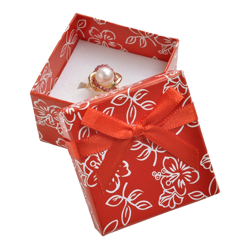 Šperky4U Dárková krabička na prsten s kytičkami, červená - KR0222-R