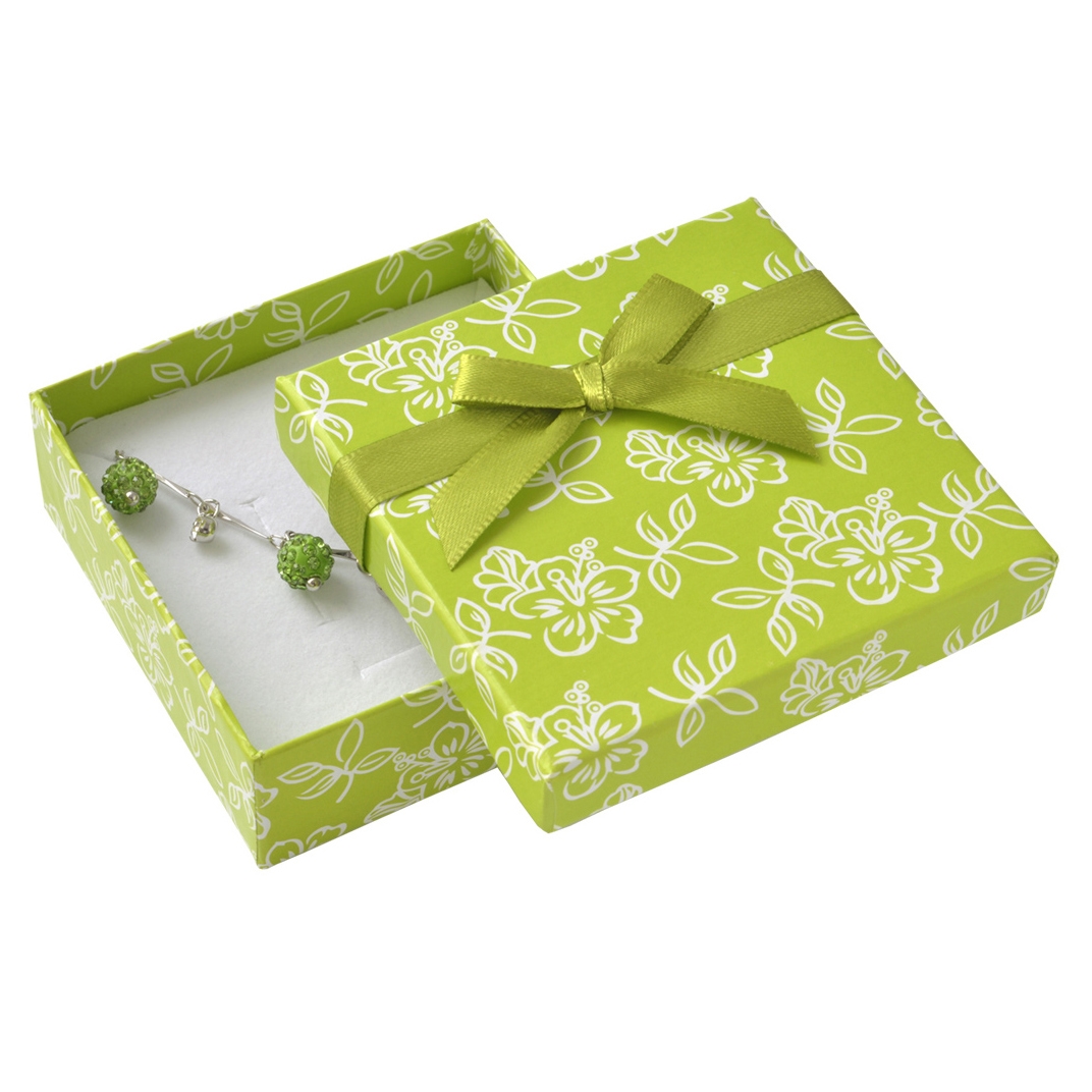 Darčeková krabička na súpravu šperkov s kvietkami, zelená