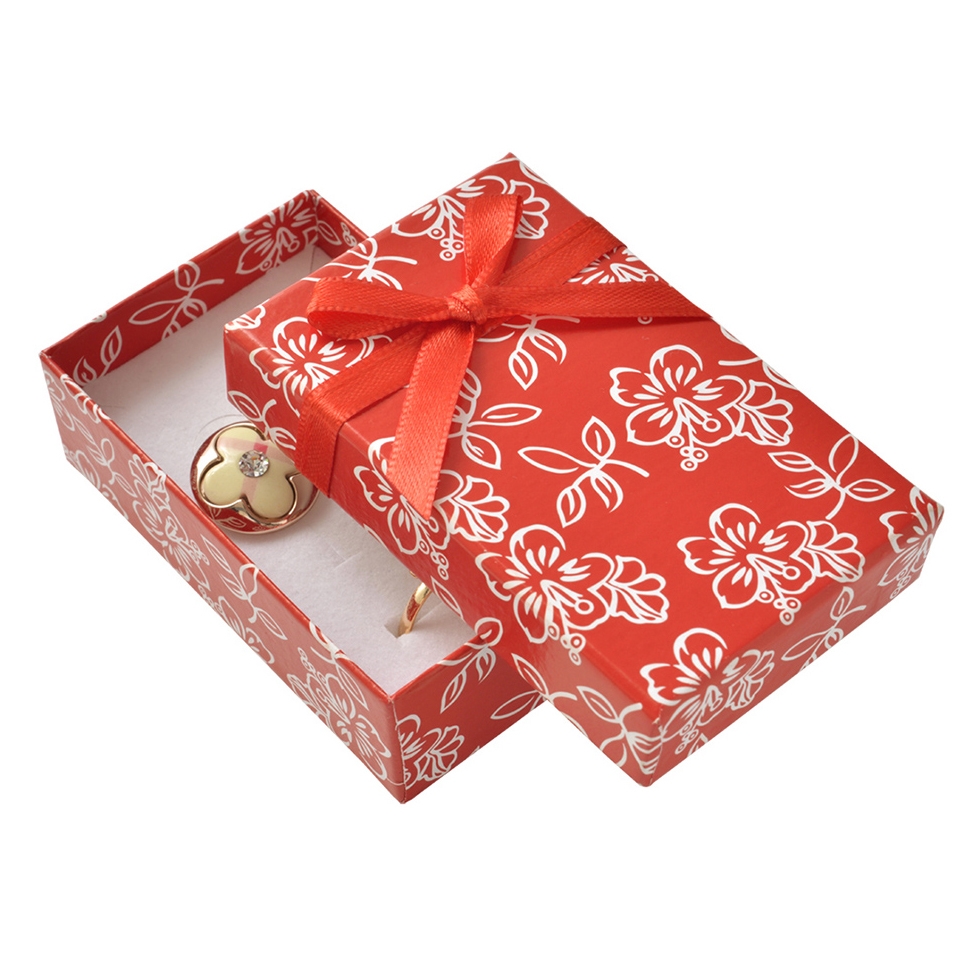 Darčeková krabička na súpravu šperkov s kvietkami, červená