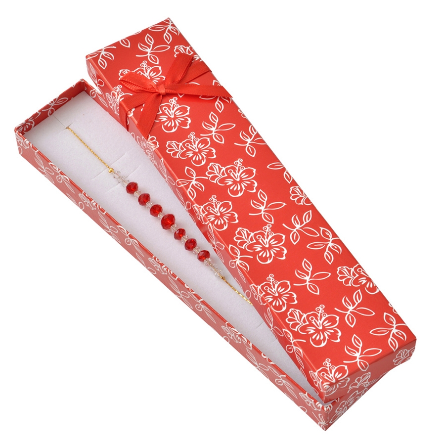 Darčeková krabička na náramok s kvietkami, červená