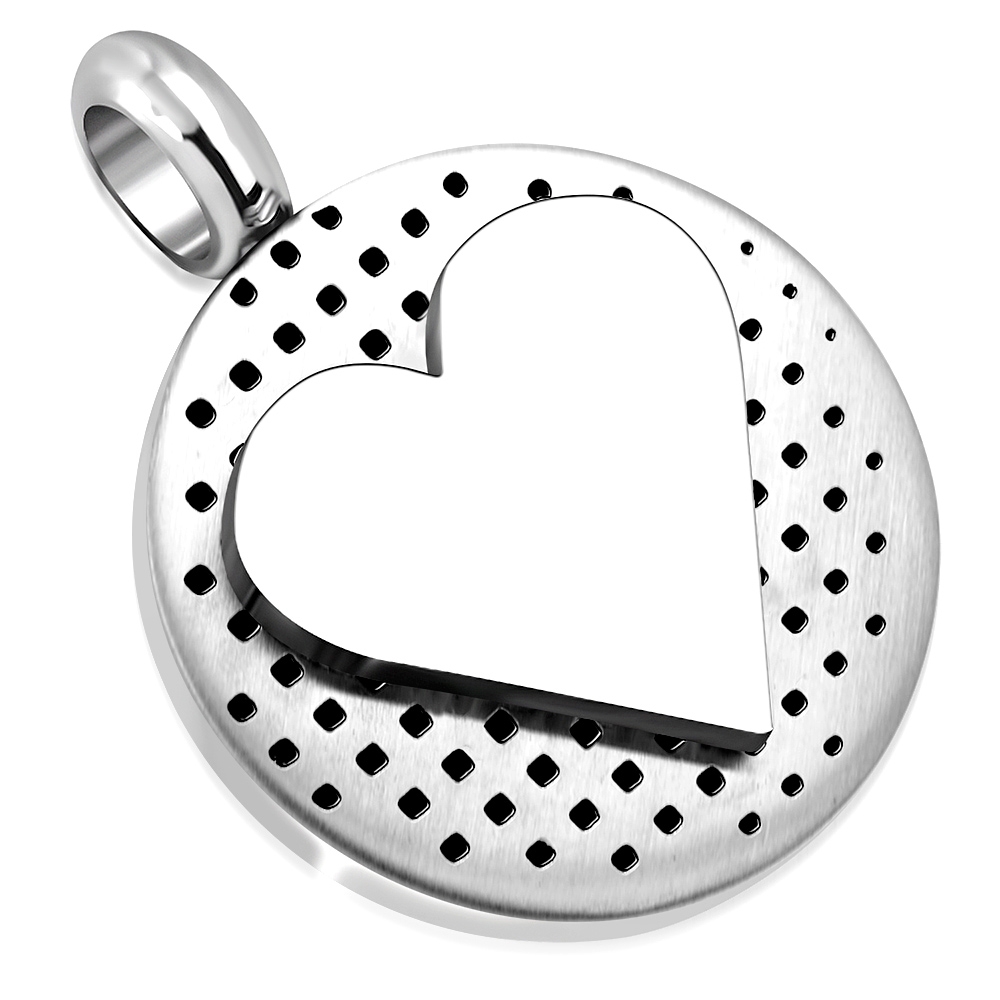 Šperky4U Ocelový přívěšek - kulatá destička se srdcem - OPP1604