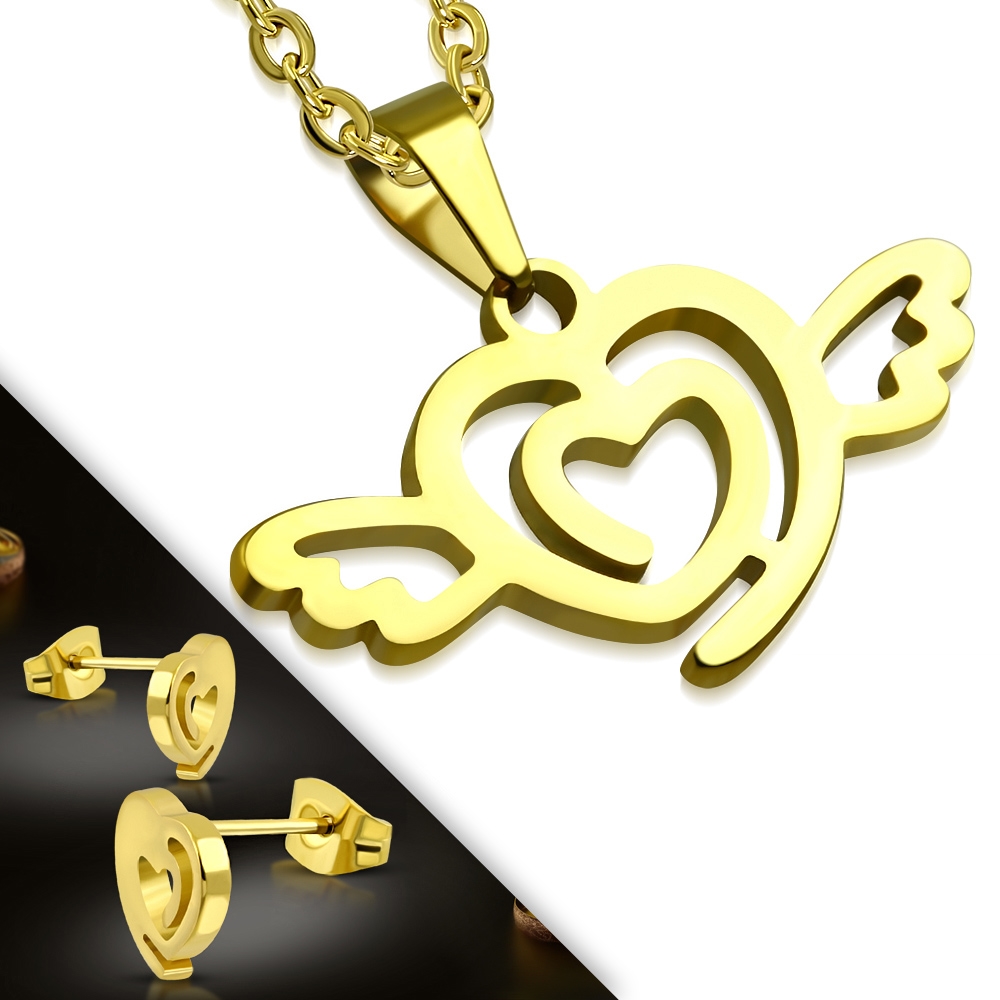 Šperky4U Souprava šperků z chirurgické oceli, okřídlené srdce - SET0057