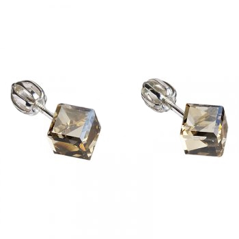 Strieborné náušnice kocky Crystals from Swarovski ® Gold Shadow