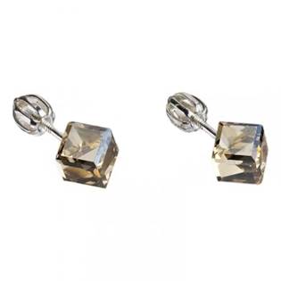 Stříbrné náušnice kostky Crystals from Swarovski® Gold Shadow