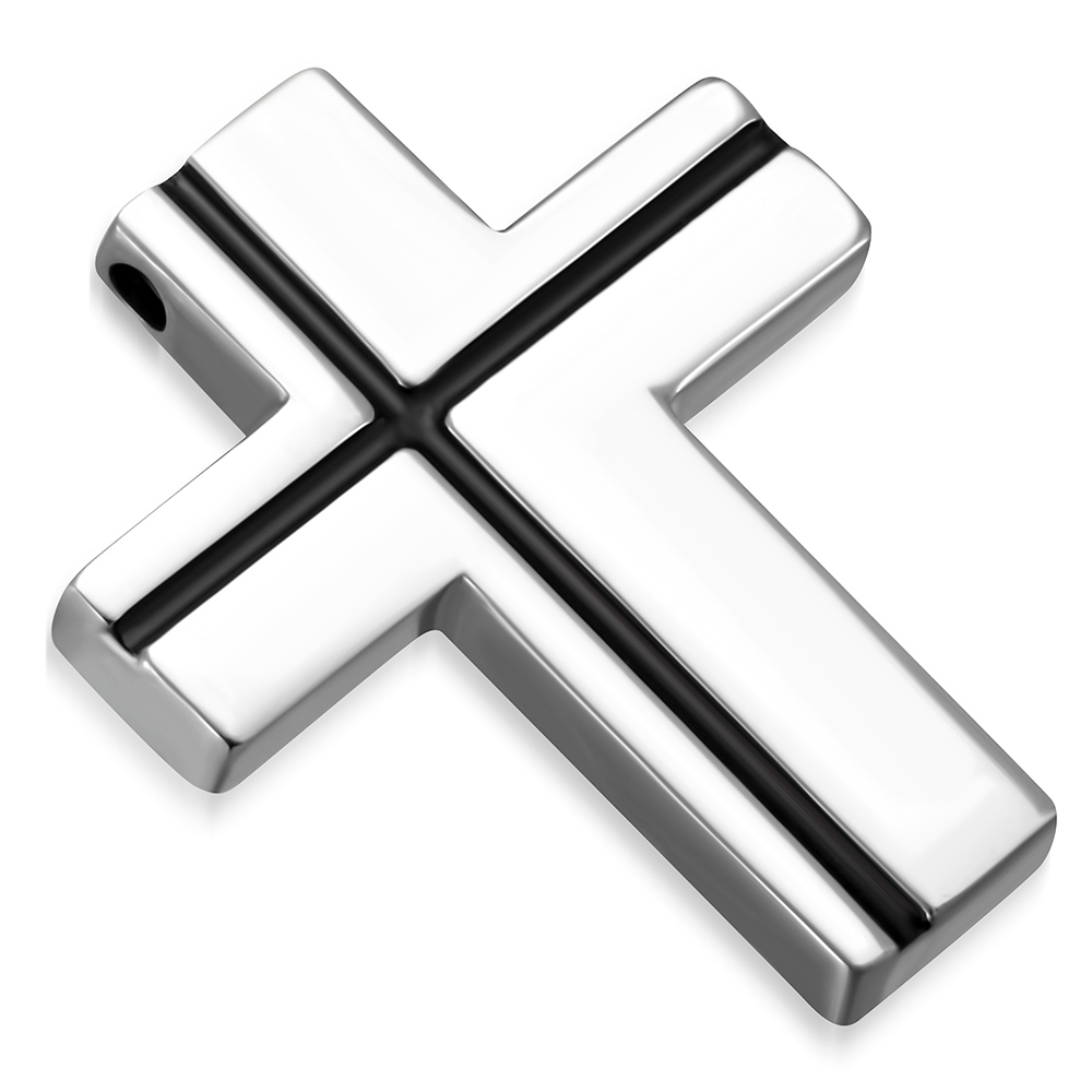 Oceľový prívesok - kríž s čiernymi linkami