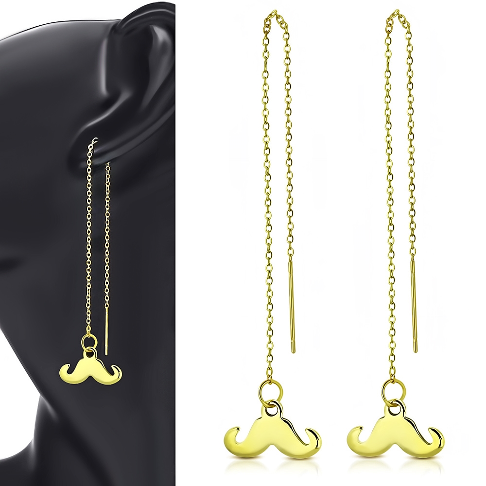 Šperky4U Provlékací zlacené ocelové náušnice mustache - OPN1354-GD