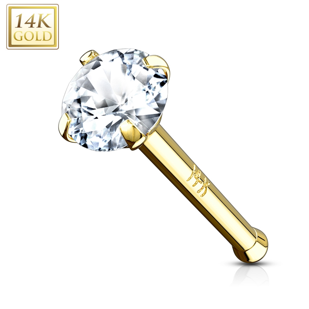 Šperky4U Zlatý piercing do nosu - čirý zirkon 3mm, Au 585/1000 - ZL01032-YG