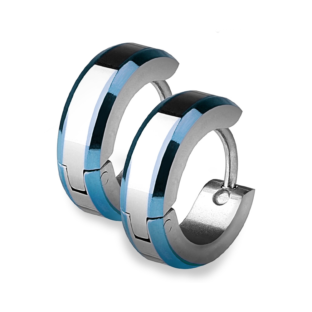 Šperky4U Ocelové náušnice - kroužky s modrými okraji - OPN1270-B