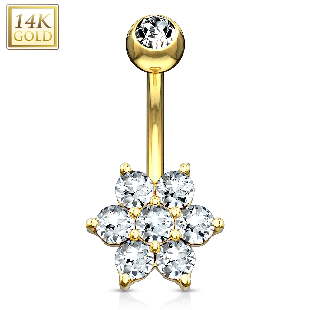 Šperky4U Zlatý piercing do pupíku - kytička, Au 585/1000 - ZL01043-YG