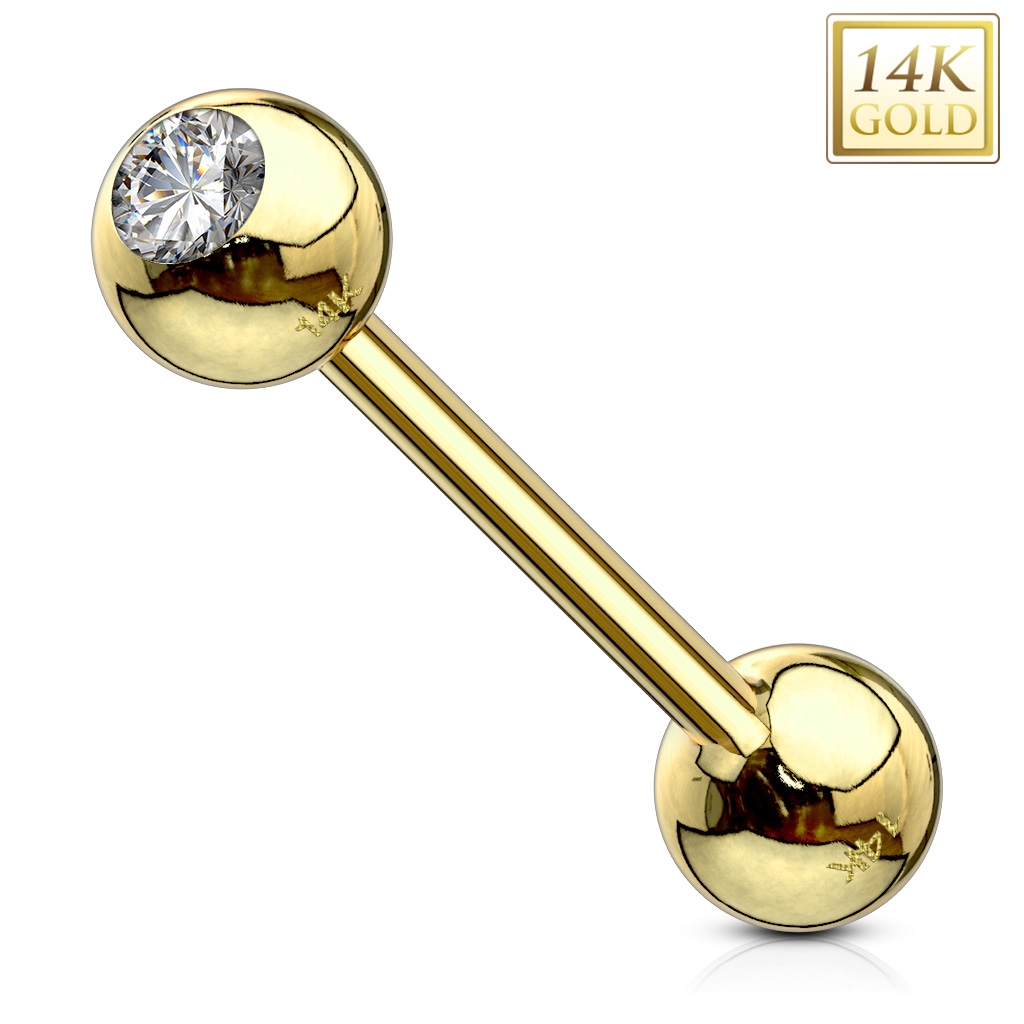 Zlatý piercing do jazyka - zirkón, Au 585/1000