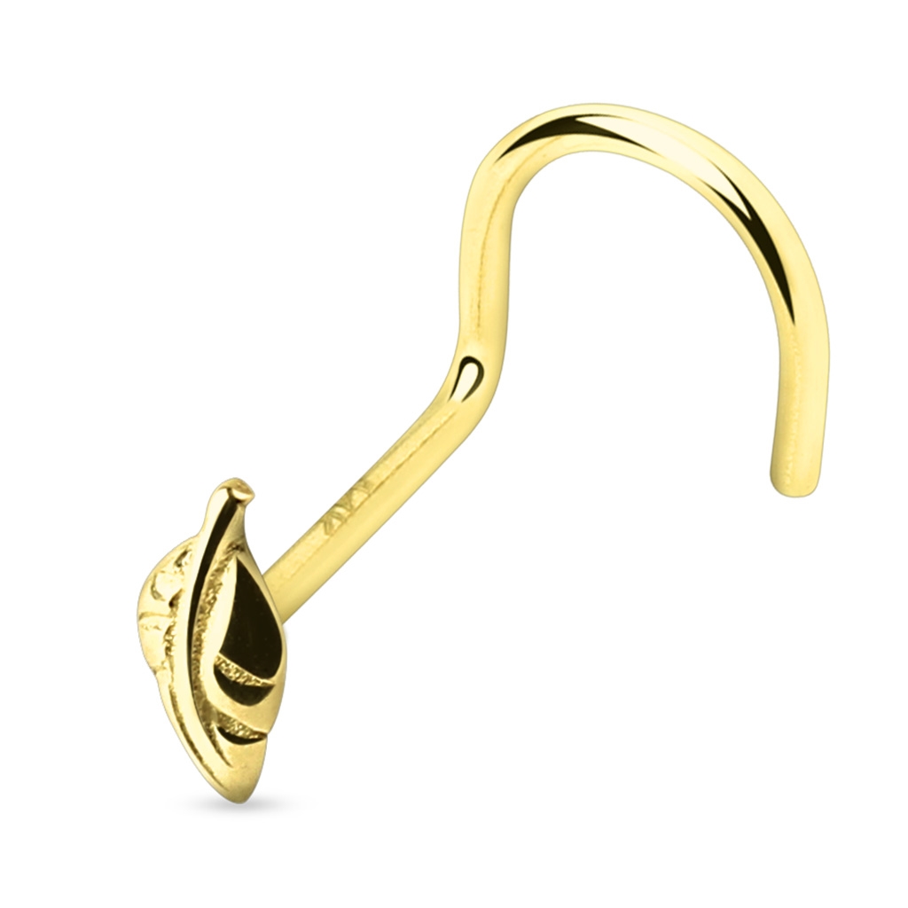 Zlatý piercing do nosa - lístok, Au 585/1000