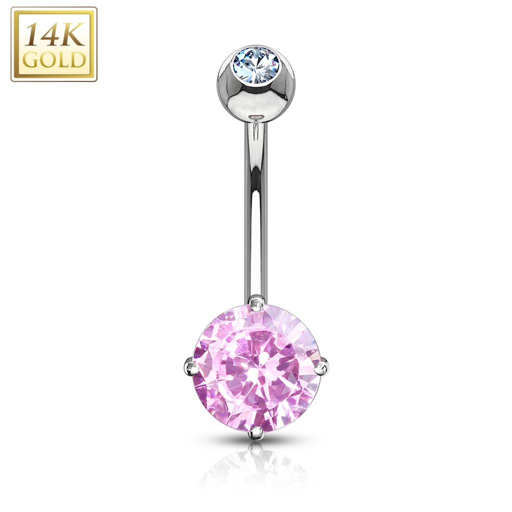 Šperky4U Zlatý piercing do pupíku - růžové zirkony, Au 585/1000 - ZL01082P-WG