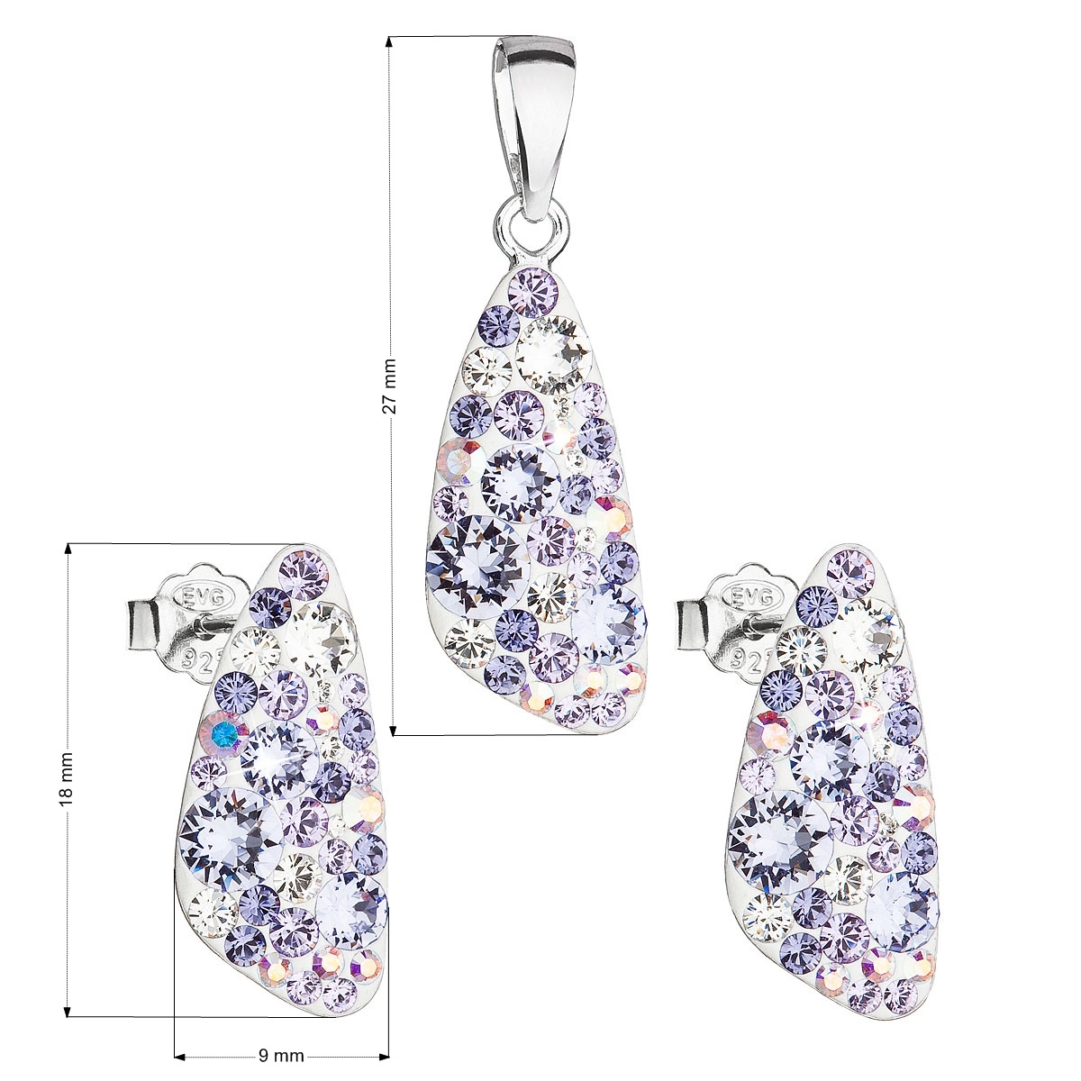 Sada šperkov s kryštálmi Swarovski náušnice a prívesok, Violet