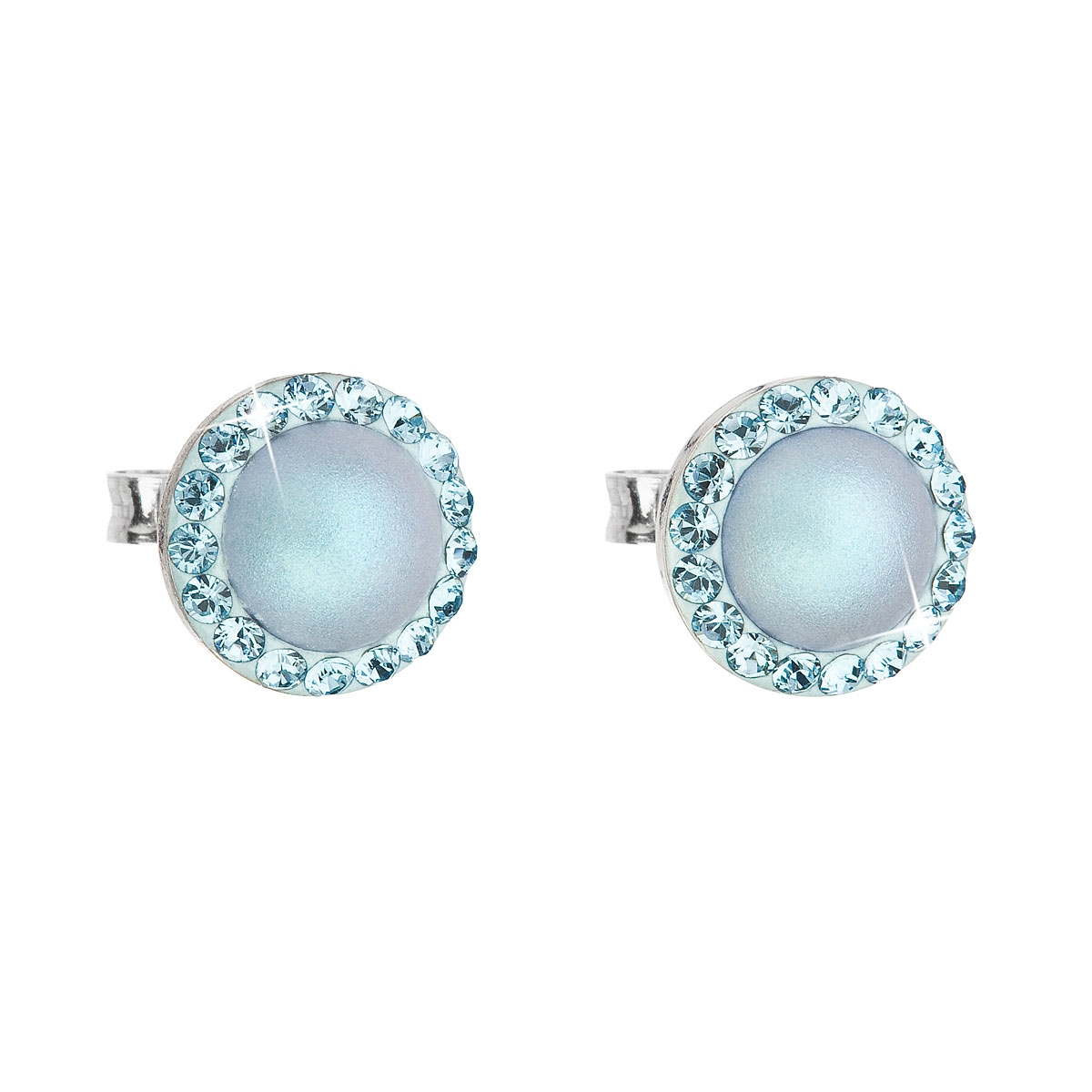 Strieborné náušnice s perlami a kamienkami Crystals from Swarovski ® Aquamarine