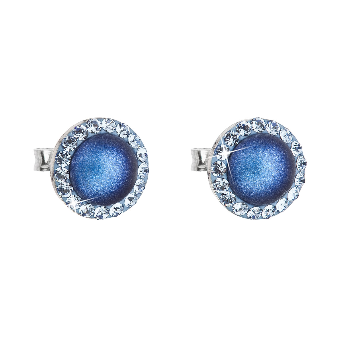 Strieborné náušnice s perlami a kamienkami Crystals from Swarovski ® Light Sapphire