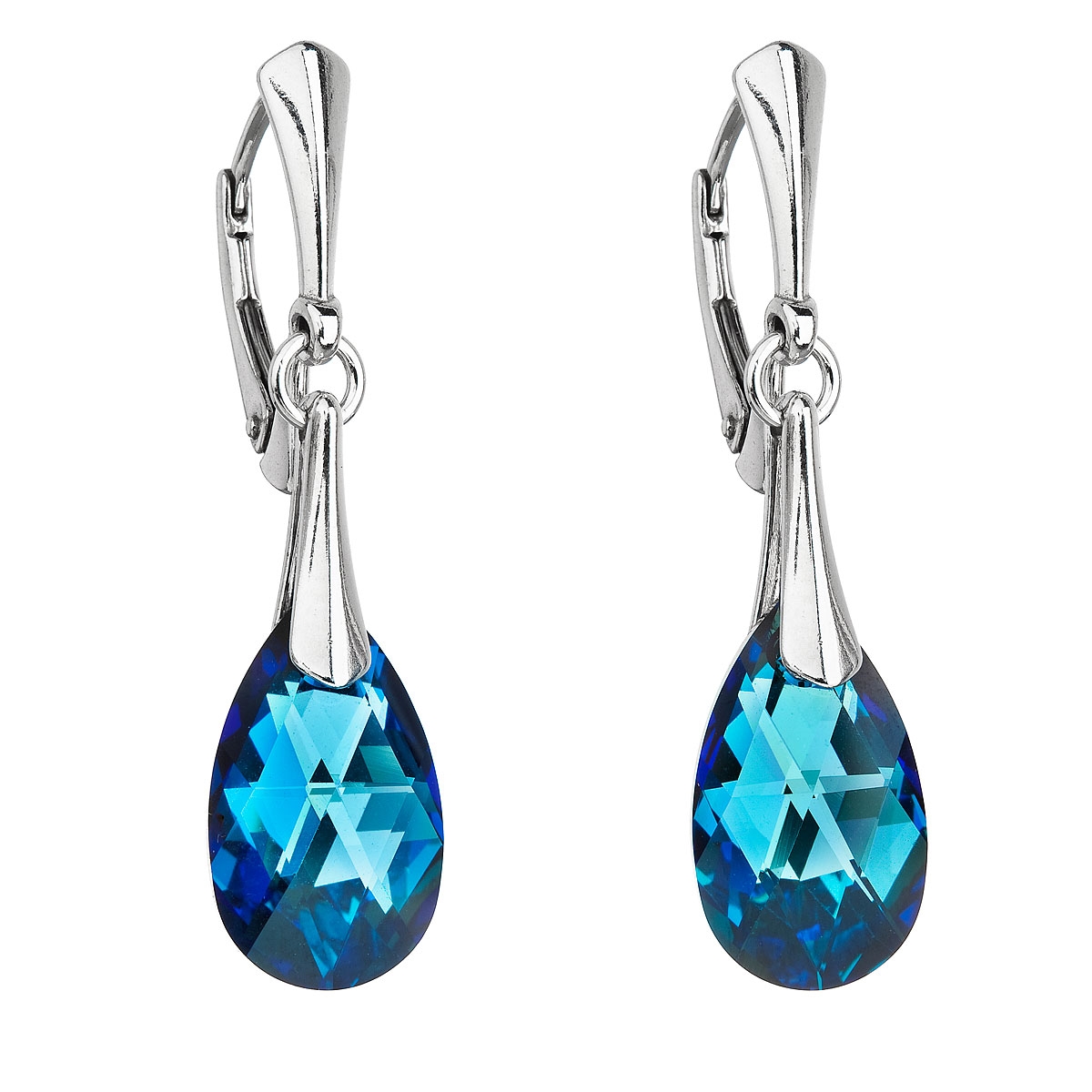 Strieborné náušnice slzy s kameňmi Crystals from Swarovski ® Beruda Blue