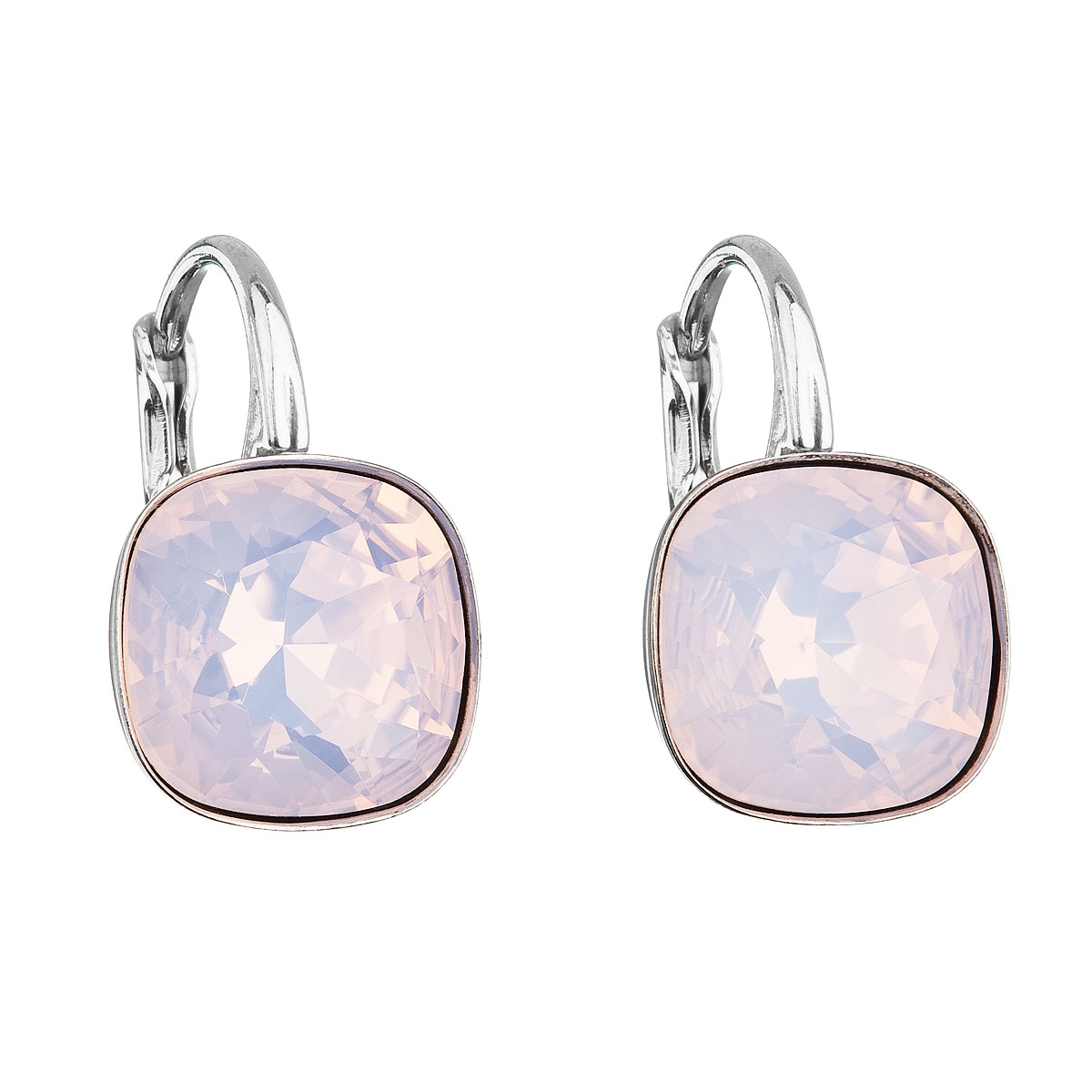 Strieborné náušnice štvorec s kameňmi Crystals from Swarovski ® Rose Water Opal