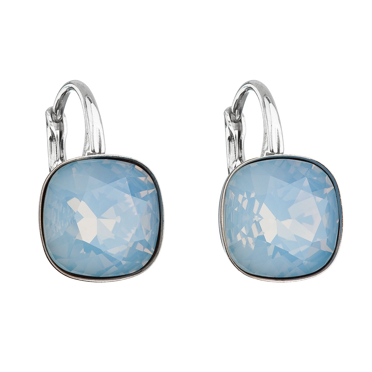 Strieborné náušnice štvorec s kameňmi Crystals from Swarovski ® Blue Opal