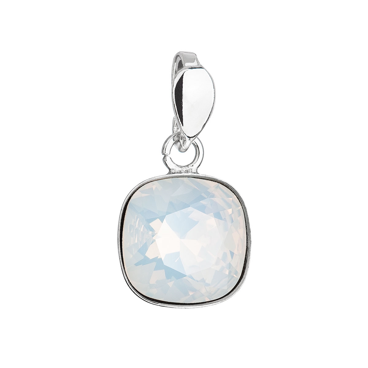 Strieborný prívesok štvorec s kameňom Crystals from Swarovski ® White Opal
