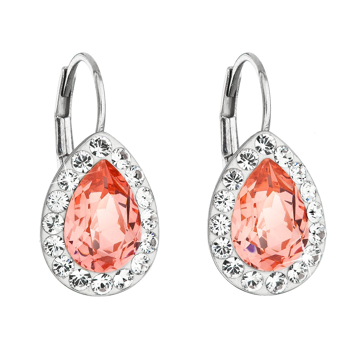 EVOLUTION GROUP CZ Stříbrné náušnice visací s krystaly Swarovski, Rose Peach - 31242.3