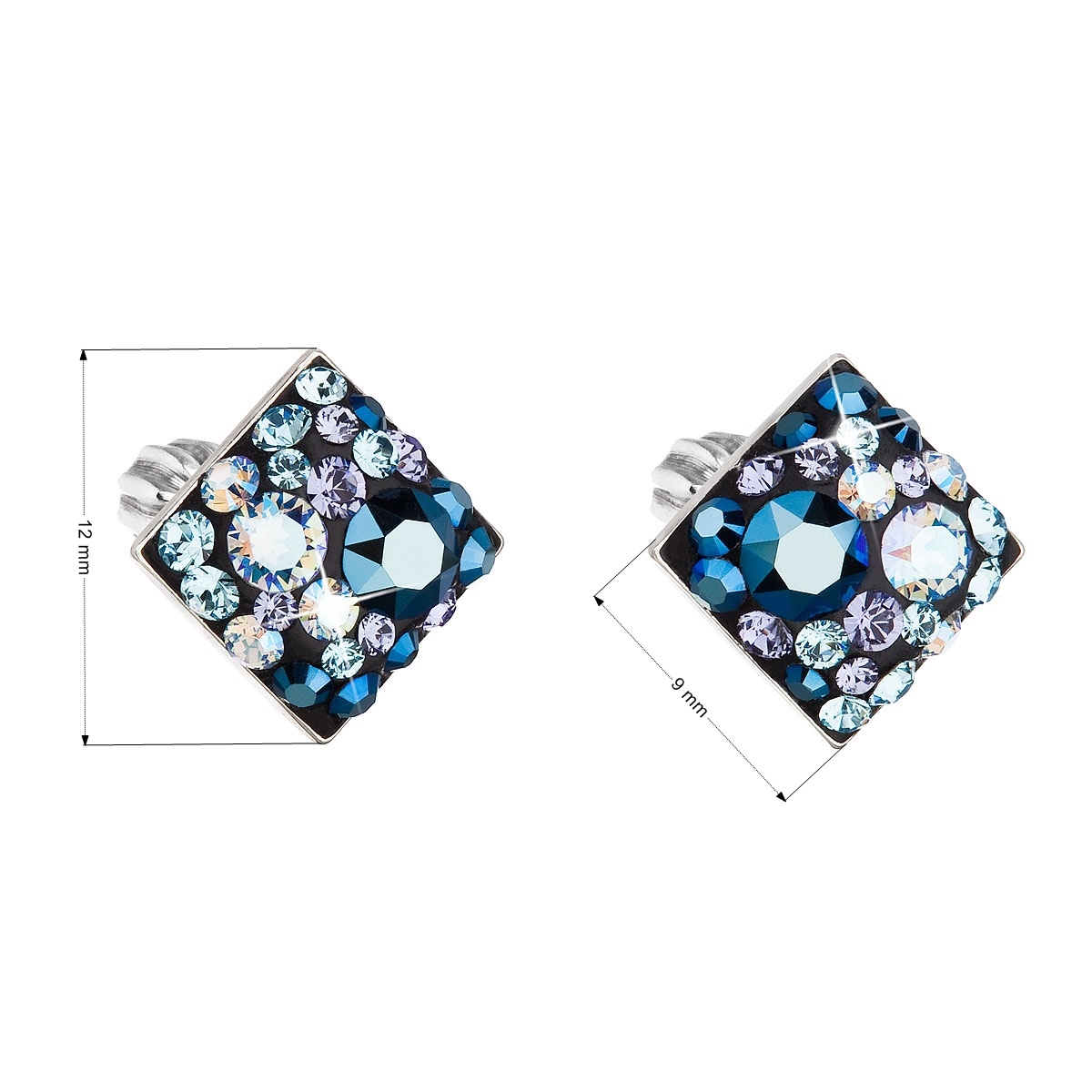 Strieborné skrutkovacie náušnice s kryštálmi Crystals from Swarovski ®, Blue Style