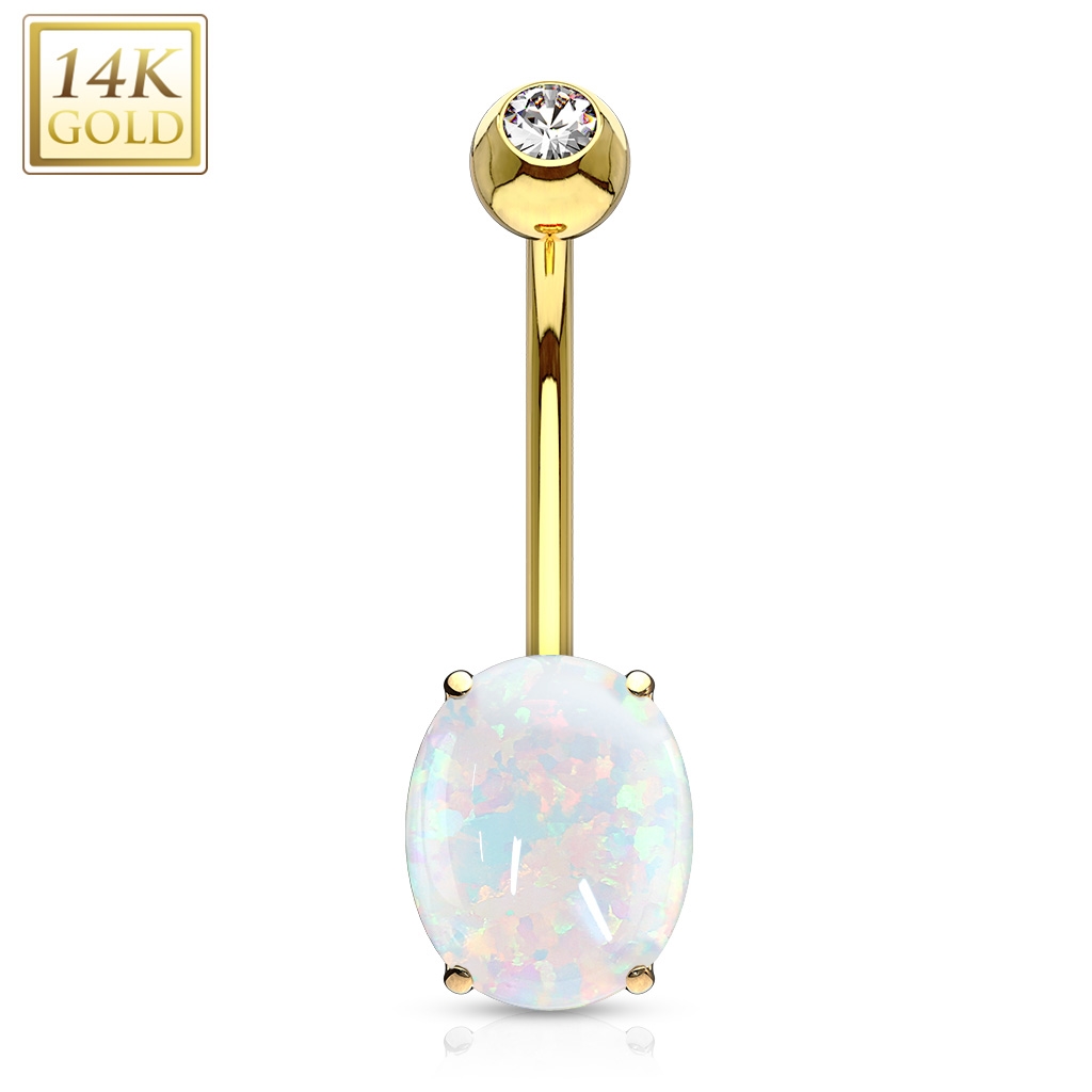 Šperky4U Zlatý piercing do pupíku s opálem, Au 585/1000 - ZL01073-YG