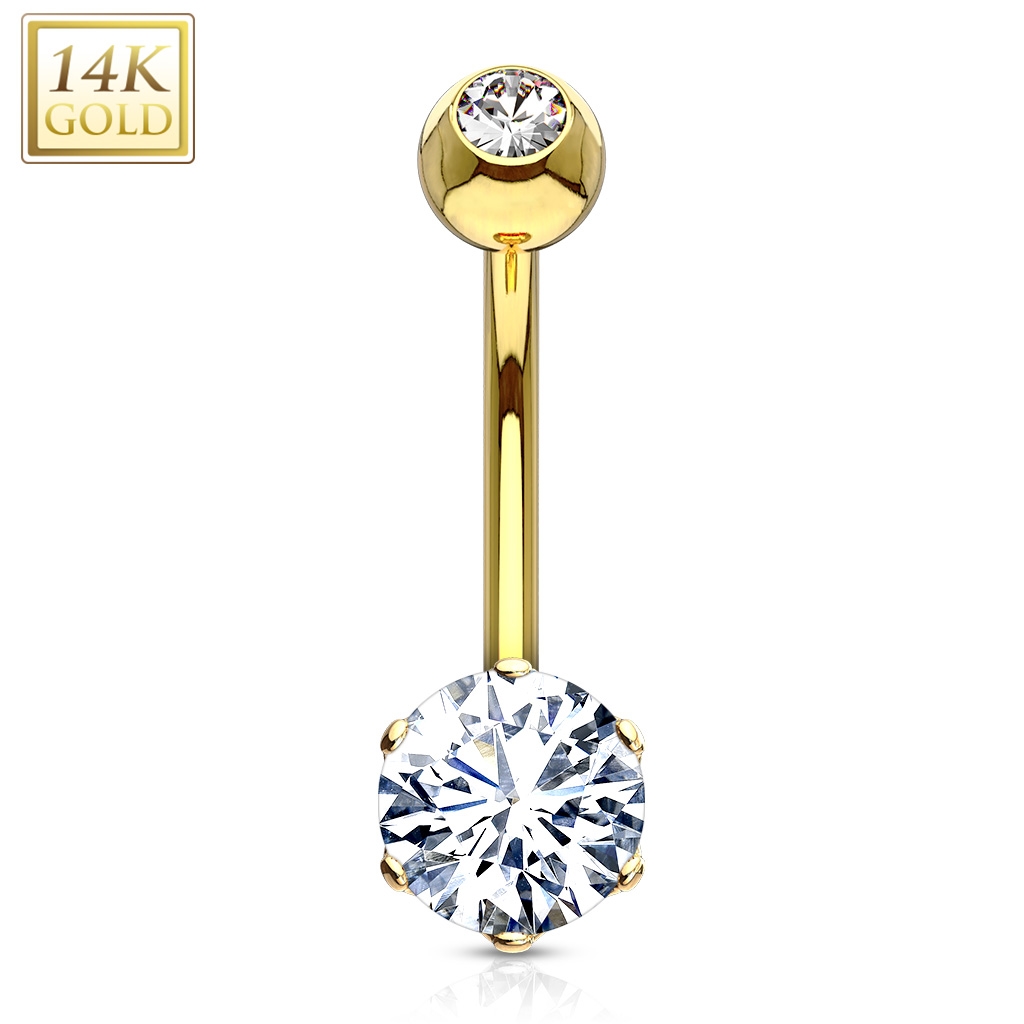 Šperky4U Zlatý piercing do pupíku, čirý zirkon, Au 585/1000 - ZL01072C-YG
