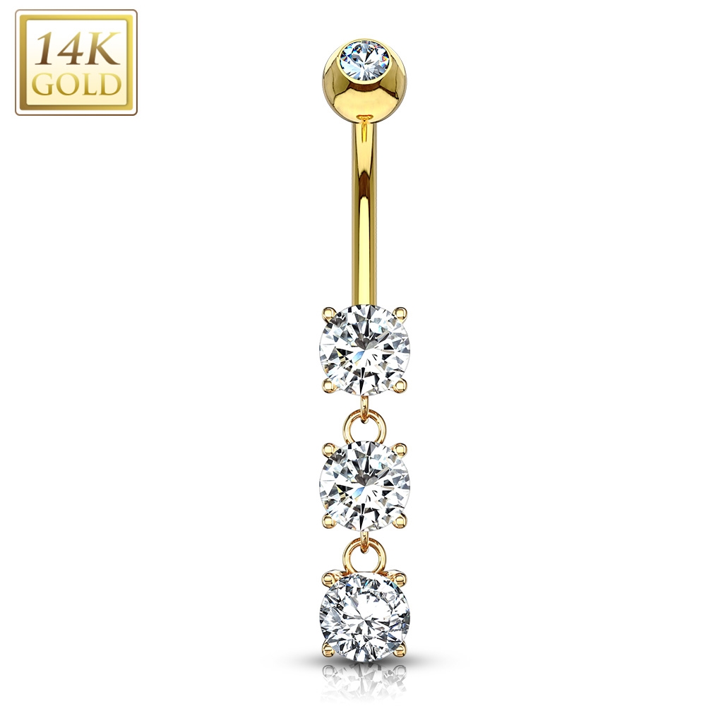 Šperky4U Zlatý piercing do pupíku, čiré zirkony, Au 585/1000 - ZL01069C-YG