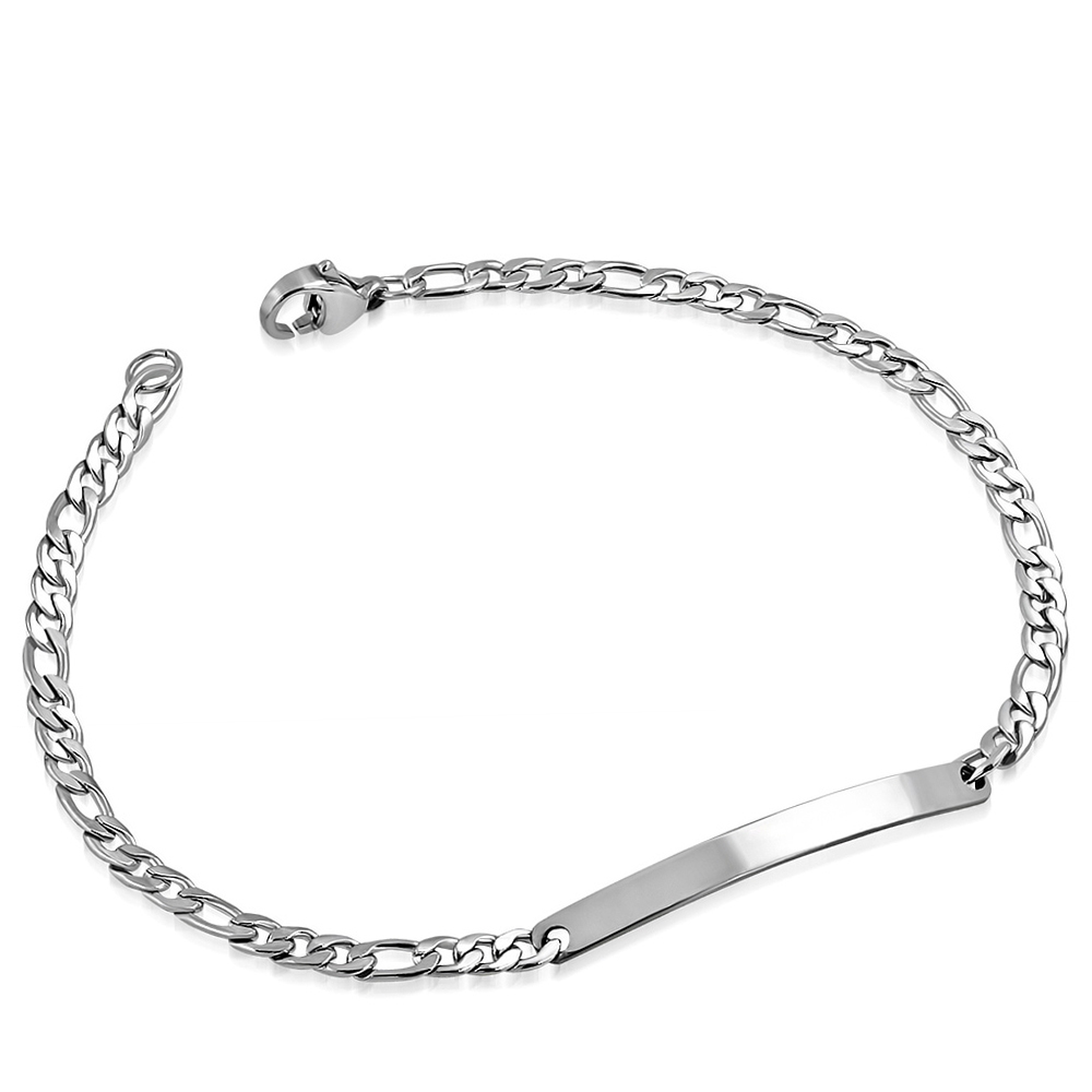 Šperky4U Dámský ocelový náramek figaro s destičkou, délka 19 cm - OPA1501-D