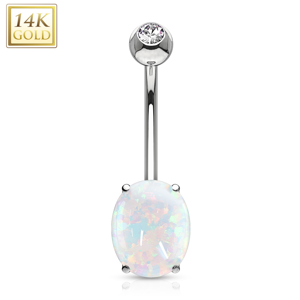 Šperky4U Zlatý piercing do pupíku s opálem, Au 585/1000 - ZL01073-WG