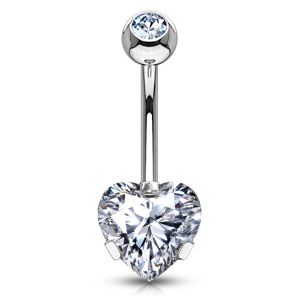 Šperky4U Ocelový piercing do pupíku srdce - BS1064-C