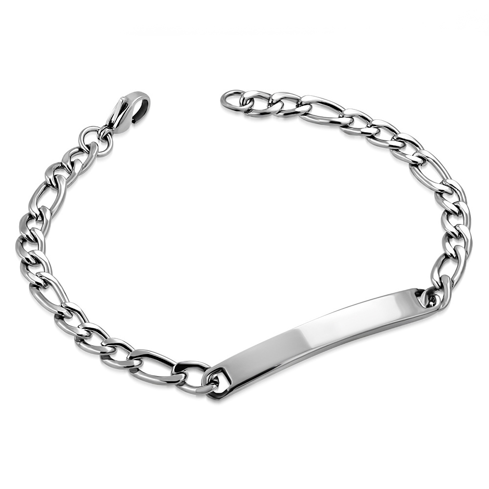 Šperky4U Dámský ocelový náramek figaro s destičkou, délka 19 cm - OPA1087