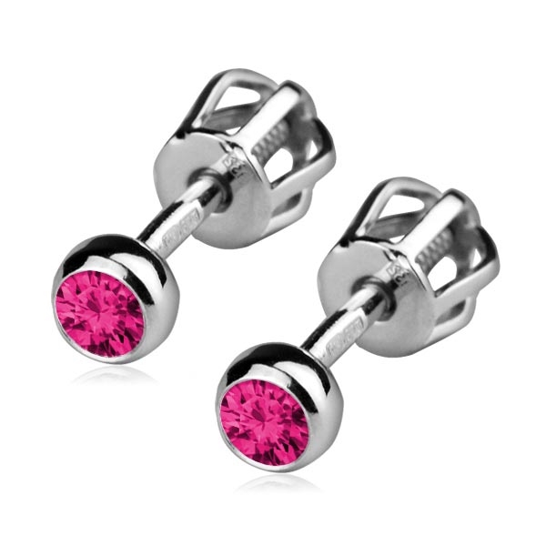 Šperky4U Stříbrné šroubovací náušnice, tmavě růžové zirkony - ZB23056-F