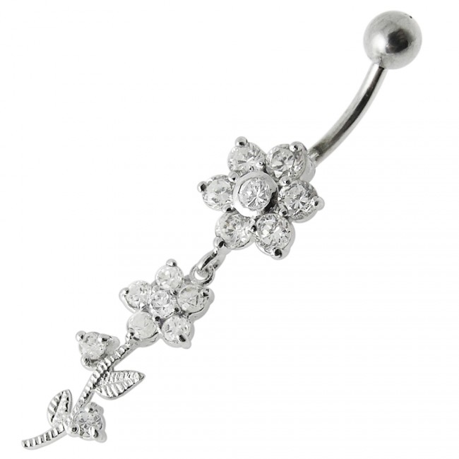 Šperky4U Stříbrný piercing do pupíku - kytička - BP01136-C