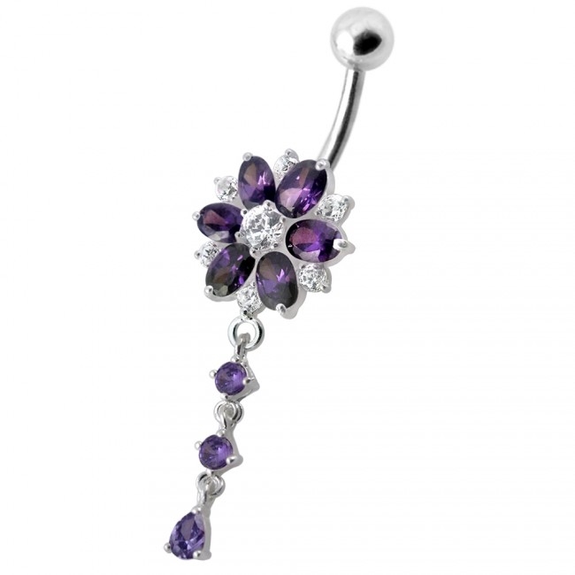 Šperky4U Stříbrný piercing do pupíku - kytička - BP01120-A