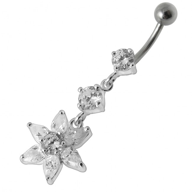 Šperky4U Stříbrný piercing do pupíku - kytička - BP01144-C