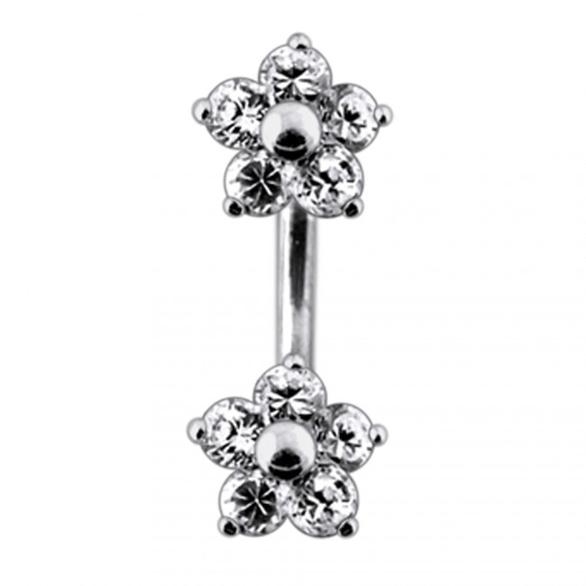 Šperky4U Stříbrný piercing do pupíku - kytičky - BP01106-C