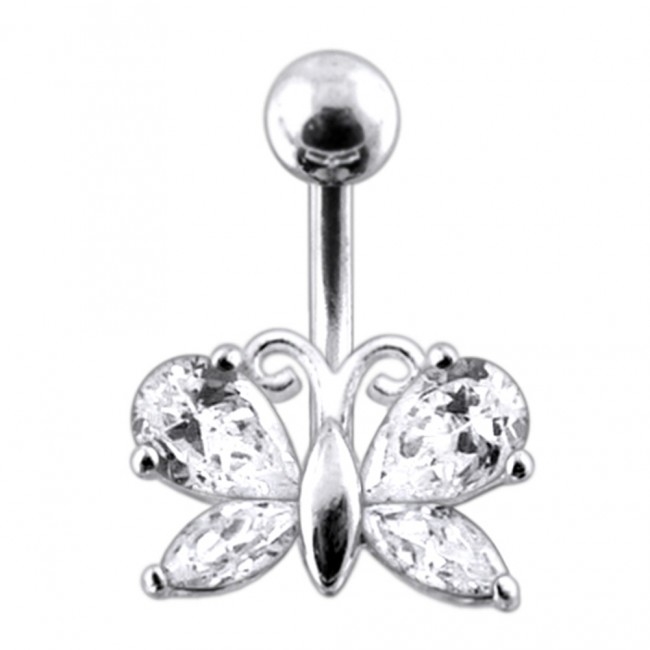 Šperky4U Stříbrný piercing do pupíku - motýlek - BP01207-C